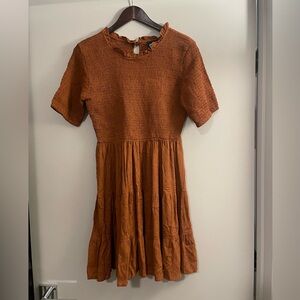 Angie Brown Pleated Short Sleeve Sundress
